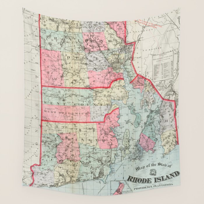 Vintage Map Of Rhode Island (1887) Wall Tapestry