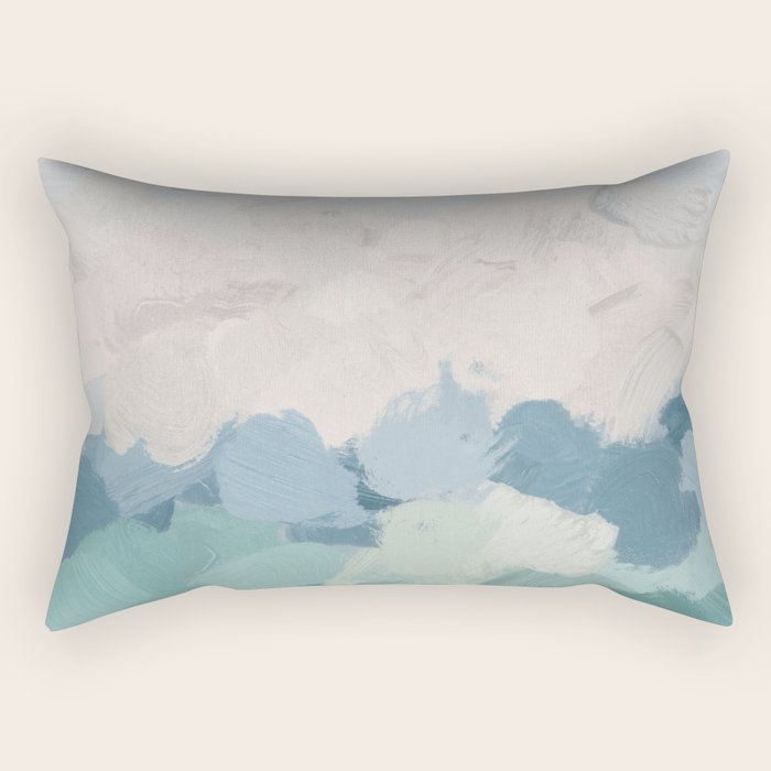 Waves On The Horizon - Mint Blue Aqua Sky Ocean Abstract Art Painting Clouds Water Waves Rectangular Pillow