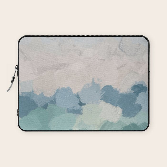 Waves On The Horizon - Mint Blue Aqua Sky Ocean Abstract Art Painting Clouds Water Waves Laptop Sleeve