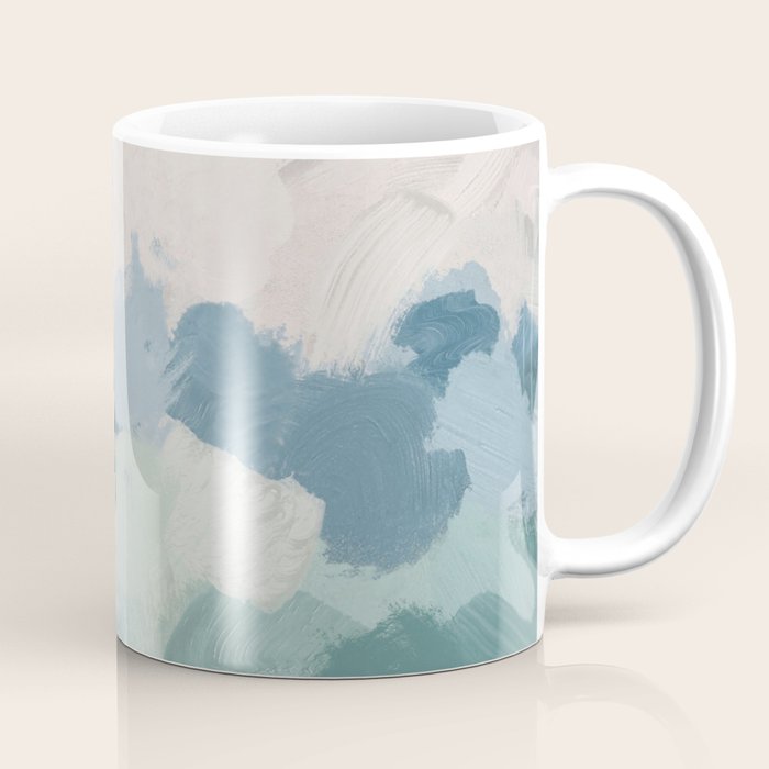 Waves On The Horizon - Mint Blue Aqua Sky Ocean Abstract Art Painting Clouds Water Waves Coffee Mug