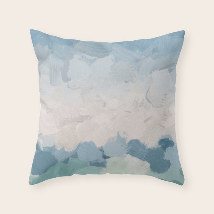 Waves On The Horizon - Mint Blue Aqua Sky Ocean Abstract Art Painting Clouds Water Waves Throw Pillow
