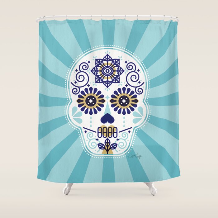 Dã­A De Muertos â¢ Mexican Sugar Skull - Baby Blue Palette Shower Curtain