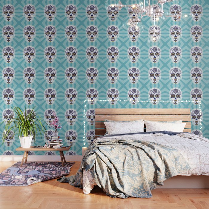 Dã­A De Muertos â¢ Mexican Sugar Skull - Baby Blue Palette Wallpaper