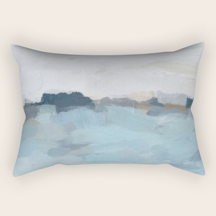 Almost Home - Navy & Baby Blue Abstract Ocean Nature Art Coastal Painting Rectangular Pillow
