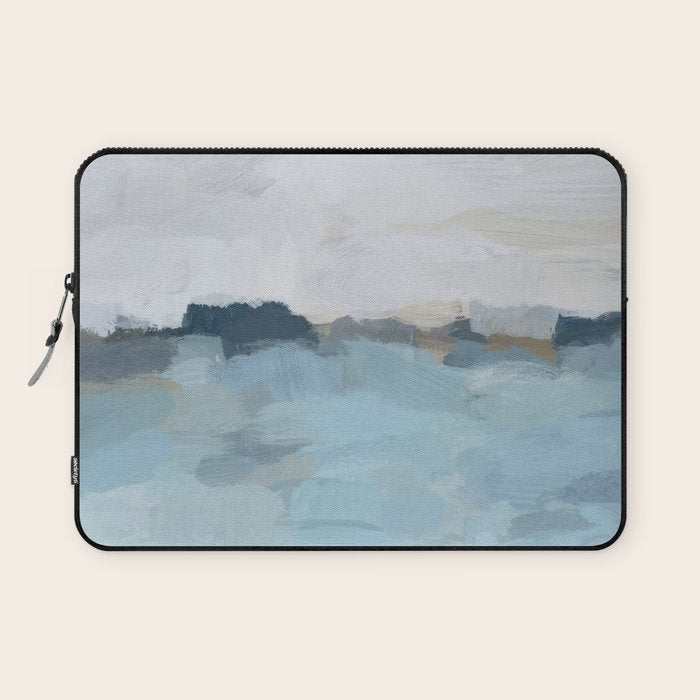 Almost Home - Navy & Baby Blue Abstract Ocean Nature Art Coastal Painting Laptop Sleeve