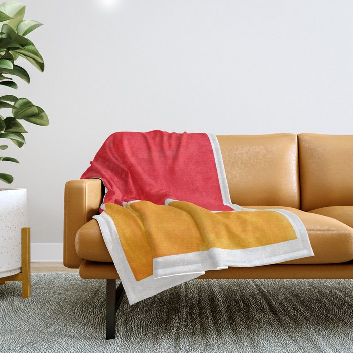 Colorful Bright Minimalist Rothko Color Field Midcentury Bright Red Yellow Squares Vintage Pop Art Throw Blanket