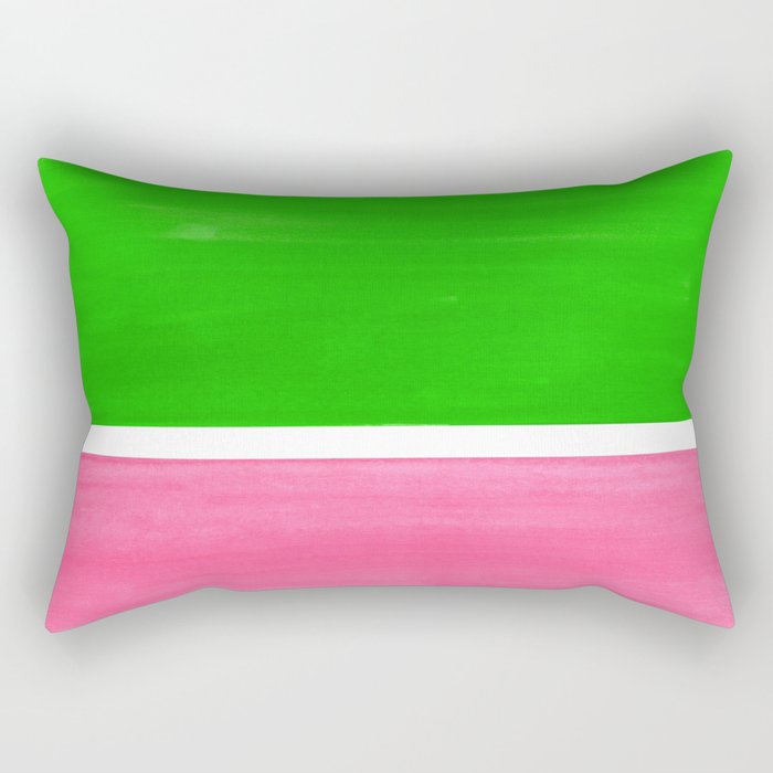 Colorful Bright Minimalist Rothko Color Field Midcentury Vintage Pop Art Petal Pink Leaf Green Rectangular Pillow