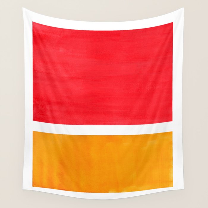 Colorful Bright Minimalist Rothko Color Field Midcentury Bright Red Yellow Squares Vintage Pop Art Wall Tapestry