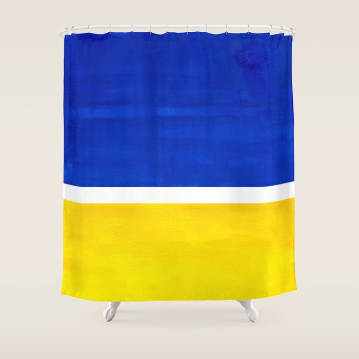 Colorful Bright Minimalist Rothko Blue Yellow Midcentury Modern Art Vintage Pop Art Shower Curtain