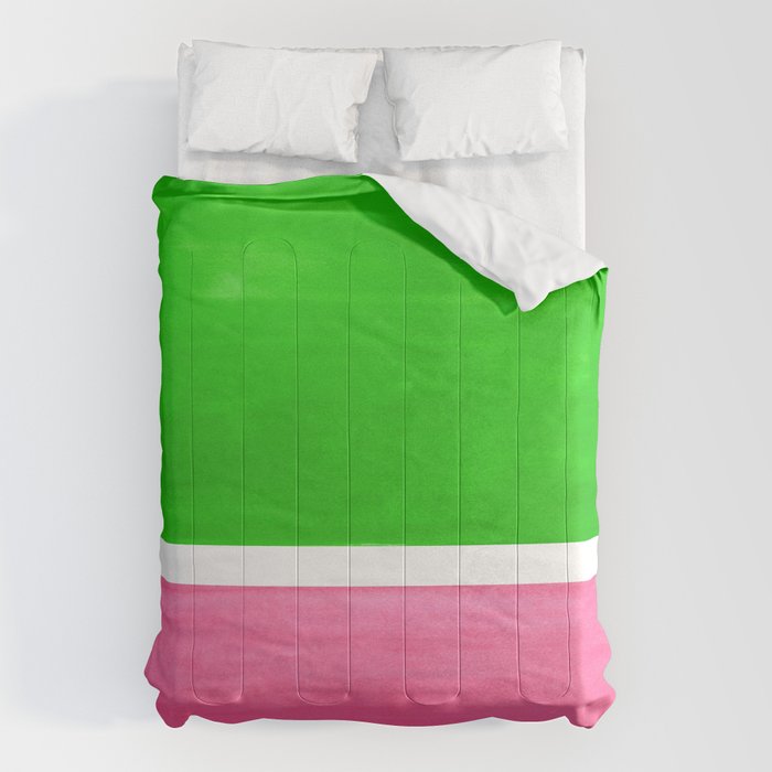 Colorful Bright Minimalist Rothko Color Field Midcentury Vintage Pop Art Petal Pink Leaf Green Comforter