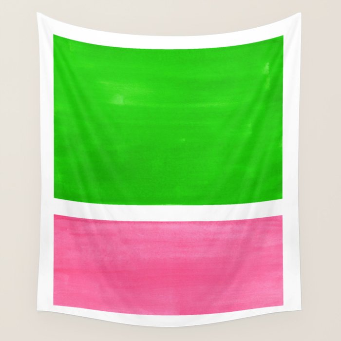 Colorful Bright Minimalist Rothko Color Field Midcentury Vintage Pop Art Petal Pink Leaf Green Wall Tapestry