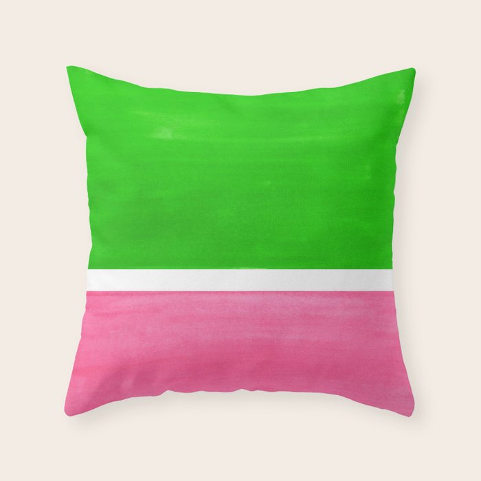 Colorful Bright Minimalist Rothko Color Field Midcentury Vintage Pop Art Petal Pink Leaf Green Throw Pillow