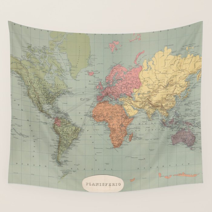 Vintage Map Of The World (1889) Wall Tapestry