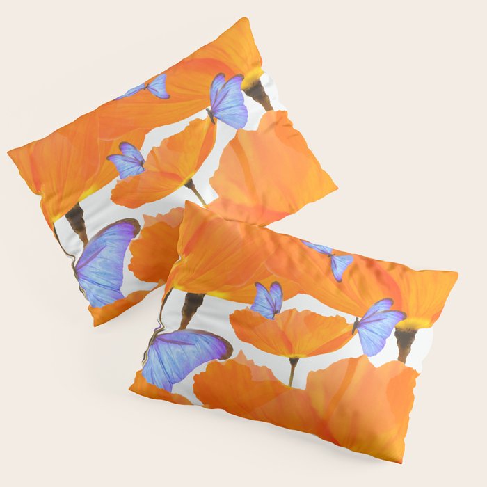 Poppies And Butterflies White Background #Decor #Homestorie #Buyart Pillow Sham