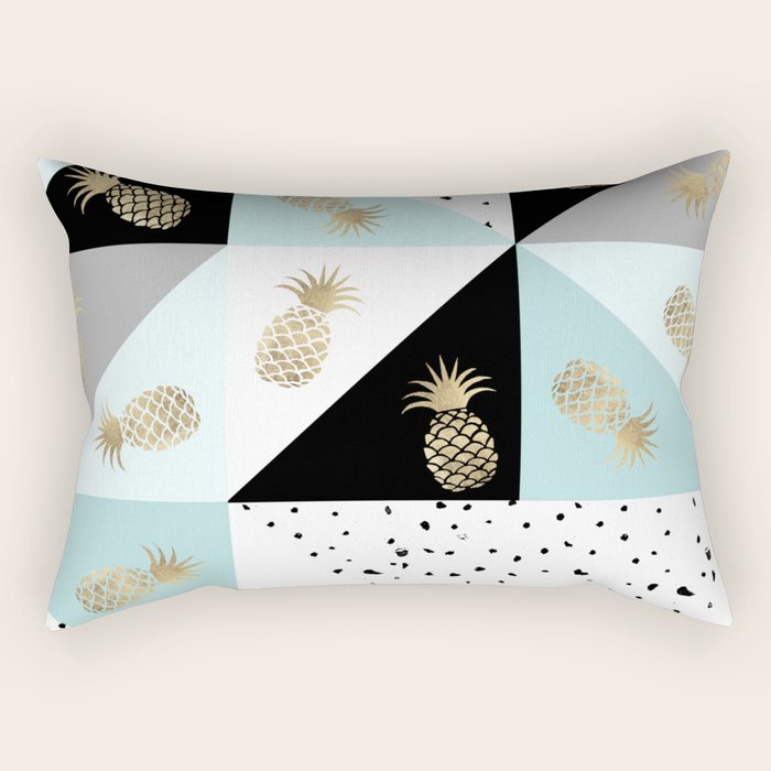 Pastel Color Block Watercolor Dots Faux Gold Pineapple Rectangular Pillow