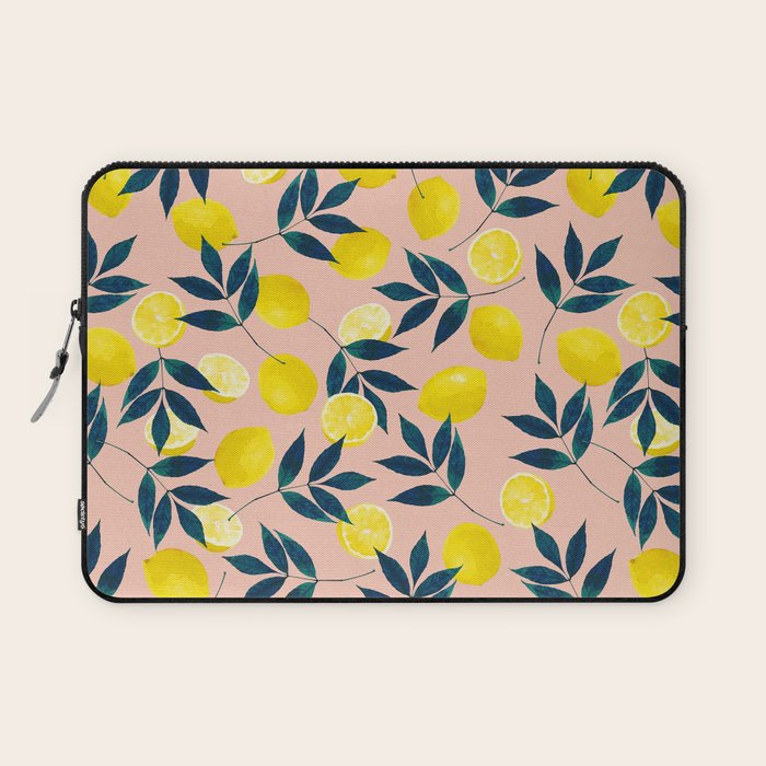 Lemon Goodness, Botanical Nature Forest Illustration, Bohemian Blush Colorful Painting Laptop Sleeve
