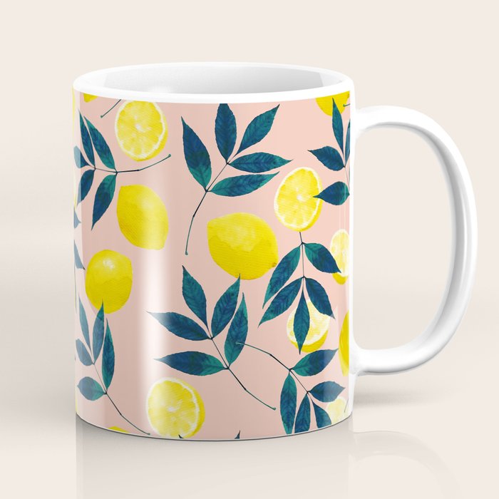 Lemon Goodness, Botanical Nature Forest Illustration, Bohemian Blush Colorful Painting Coffee Mug