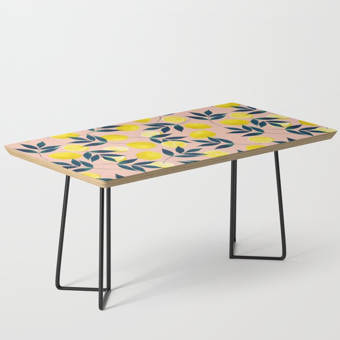 Lemon Goodness, Botanical Nature Forest Illustration, Bohemian Blush Colorful Painting Coffee Table