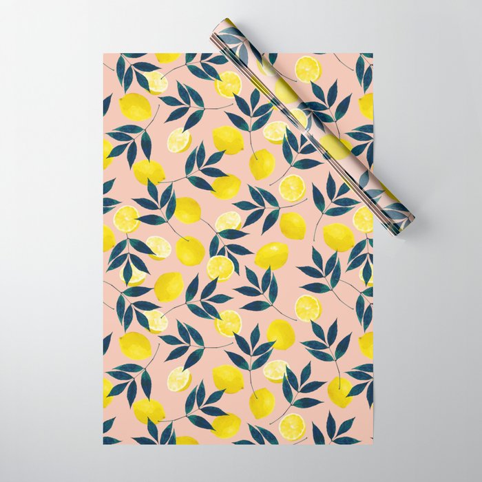 Lemon Goodness, Botanical Nature Forest Illustration, Bohemian Blush Colorful Painting Wrapping Paper