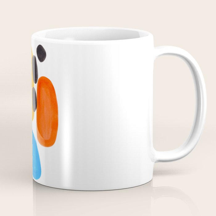 Abstract Mid Century Modern Colorful Minimal Pop Art Yellow Orange Blue Bubbles Ovals Coffee Mug