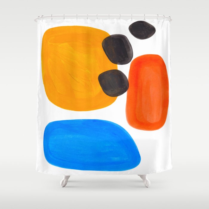 Abstract Mid Century Modern Colorful Minimal Pop Art Yellow Orange Blue Bubbles Ovals Shower Curtain
