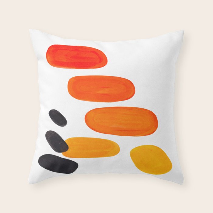Mid Century Modern Colorful Minimal Pop Art Yellow Orange Ombre Rainbow Gradient Pebble Ovals Throw Pillow