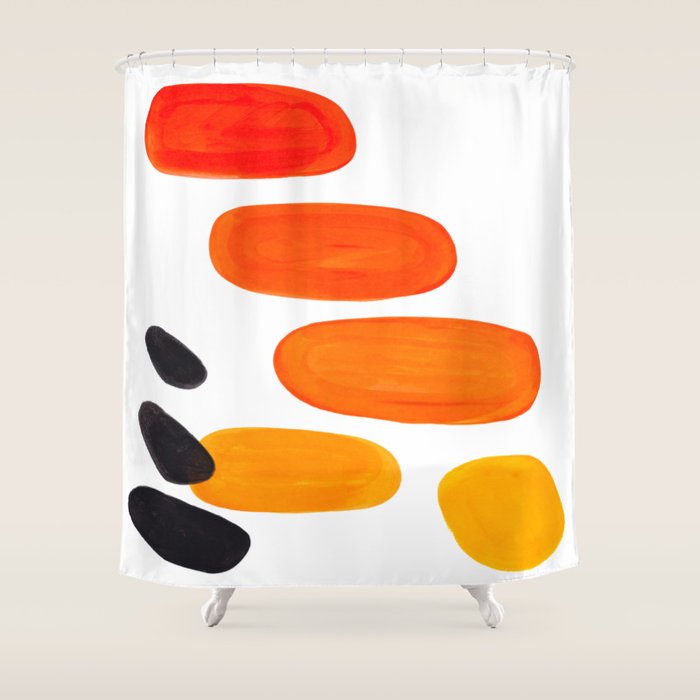 Mid Century Modern Colorful Minimal Pop Art Yellow Orange Ombre Rainbow Gradient Pebble Ovals Shower Curtain
