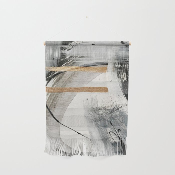 Armor [7]: A Bold Minimal Abstract Mixed Media Piece In Gold, Black And White Wall Hanging