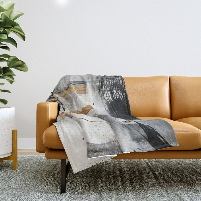 Armor [7]: A Bold Minimal Abstract Mixed Media Piece In Gold, Black And White Throw Blanket