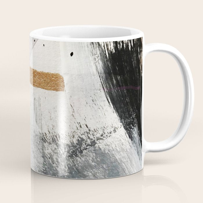 Armor [7]: A Bold Minimal Abstract Mixed Media Piece In Gold, Black And White Coffee Mug