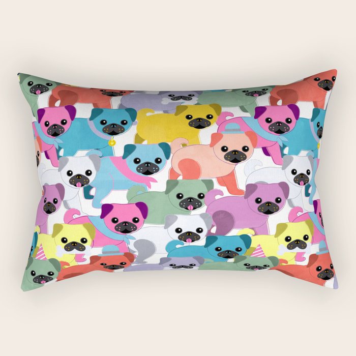 Colored Pugs Pattern - No1 Rectangular Pillow