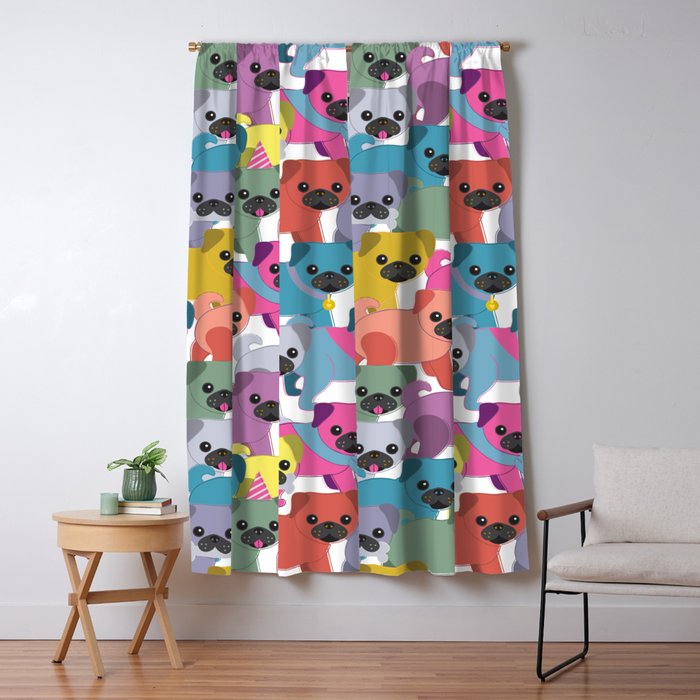 Colored Pugs Pattern - No1 Window Curtain