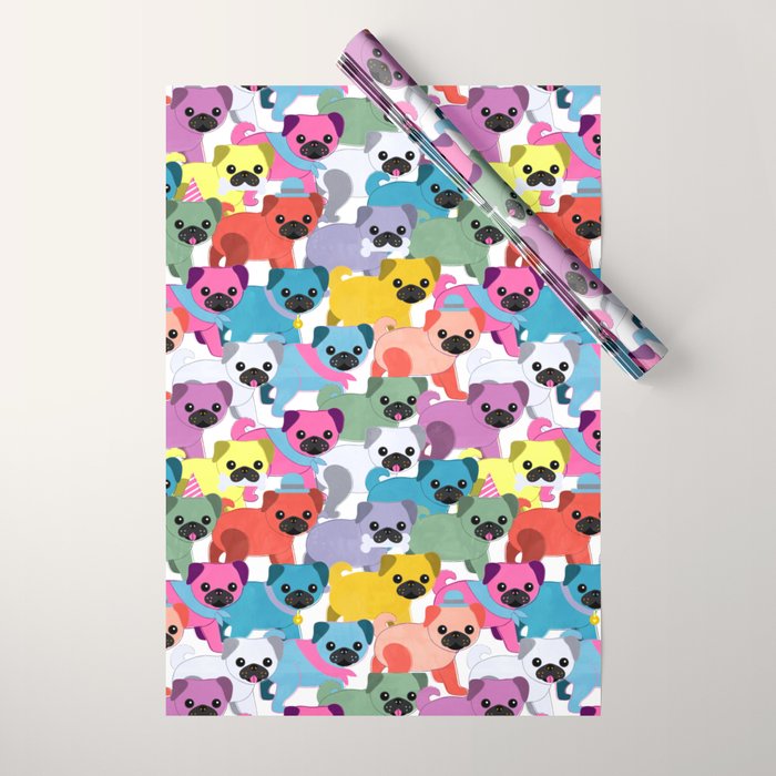 Colored Pugs Pattern - No1 Wrapping Paper