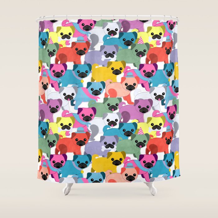 Colored Pugs Pattern - No1 Shower Curtain