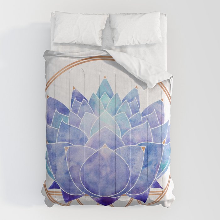 Violet Zen Lotus Flower Watercolor Comforter