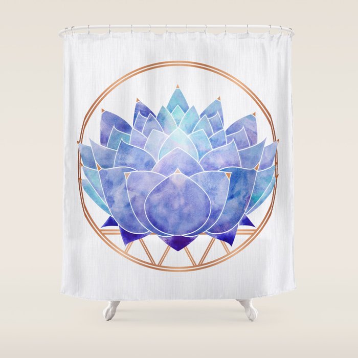 Violet Zen Lotus Flower Watercolor Shower Curtain