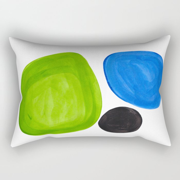 Mid Century Vintage Abstract Minimalist Colorful Pop Art Lime Green Phthalo Blue Black Bubbles Rectangular Pillow