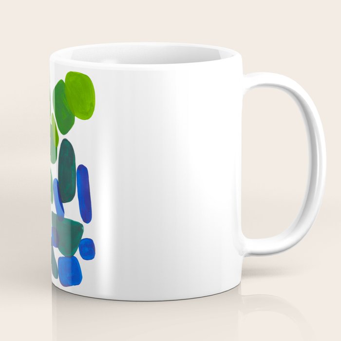 Mid Century Vintage Abstract Minimalist Colorful Pop Art Phthalo Blue Lime Green Pebble Shapes Coffee Mug