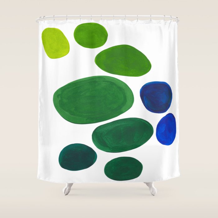 Mid Century Kusama Abstract Minimalist Colorful Pop Art Lime Green Blue Rainbow Ombre Gradient Shower Curtain