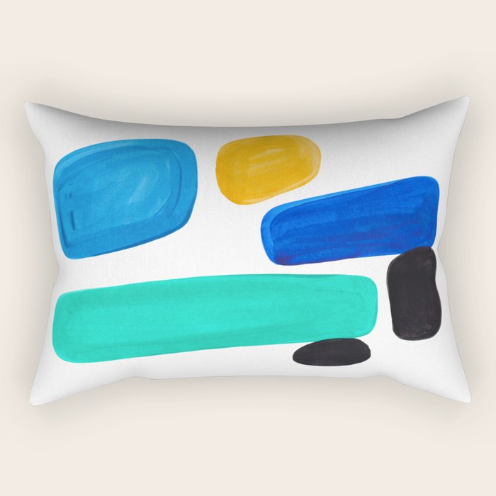 Mid Century Vintage Abstract Minimalist Colorful Pop Art Teal Blue Turquoise Yellow Pattern Rectangular Pillow