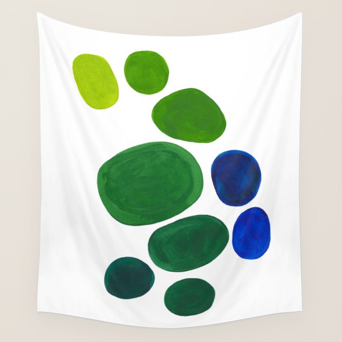 Mid Century Kusama Abstract Minimalist Colorful Pop Art Lime Green Blue Rainbow Ombre Gradient Wall Tapestry
