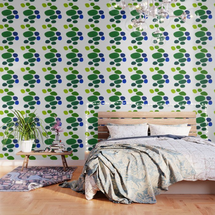 Mid Century Kusama Abstract Minimalist Colorful Pop Art Lime Green Blue Rainbow Ombre Gradient Wallpaper