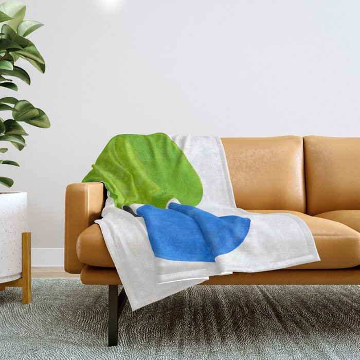 Mid Century Vintage Abstract Minimalist Colorful Pop Art Lime Green Phthalo Blue Black Bubbles Throw Blanket
