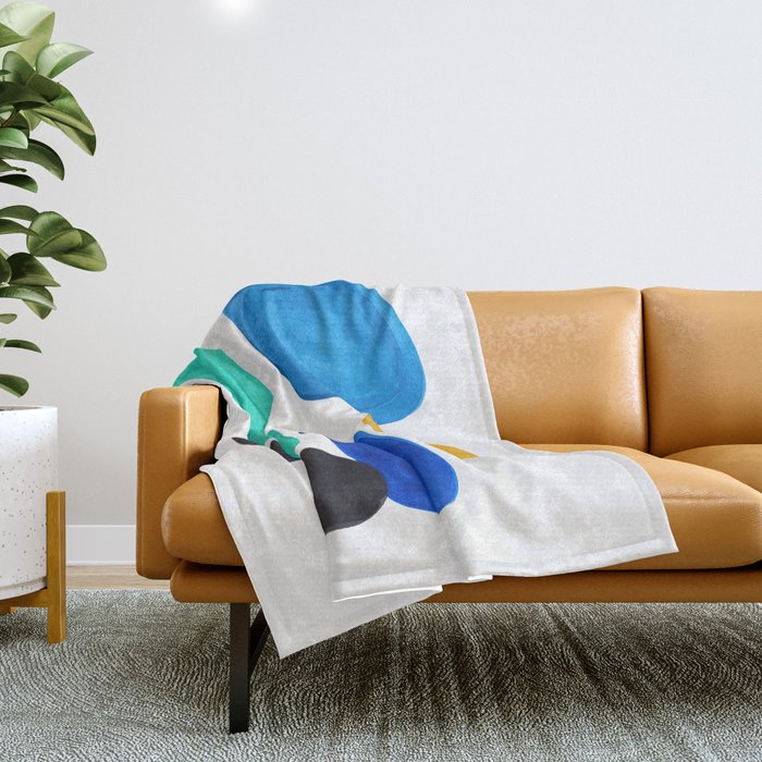 Mid Century Vintage Abstract Minimalist Colorful Pop Art Teal Blue Turquoise Yellow Pattern Throw Blanket