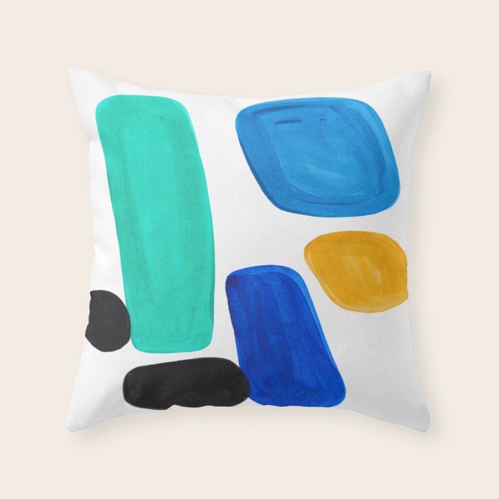 Mid Century Vintage Abstract Minimalist Colorful Pop Art Teal Blue Turquoise Yellow Pattern Throw Pillow