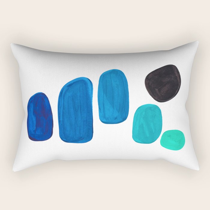 Colorful Mid Century Modern Pop Art Minimalist Style Teal Blue Aquamarine Bubbles White Background Rectangular Pillow