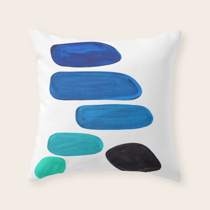 Colorful Mid Century Modern Pop Art Minimalist Style Teal Blue Aquamarine Bubbles White Background Throw Pillow