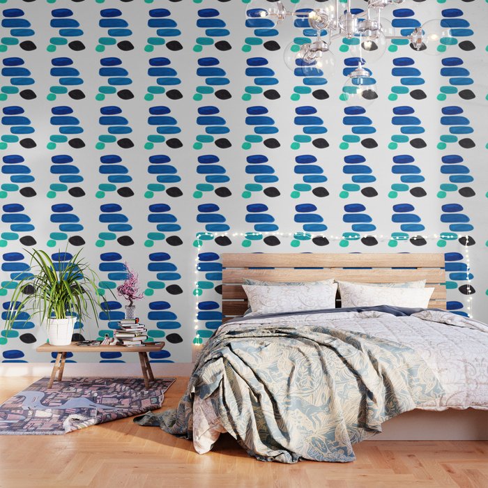 Colorful Mid Century Modern Pop Art Minimalist Style Teal Blue Aquamarine Bubbles White Background Wallpaper