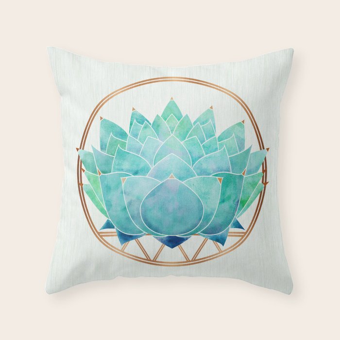 Modern Succulent With Metallic Gold Watercolor Throw Pillow