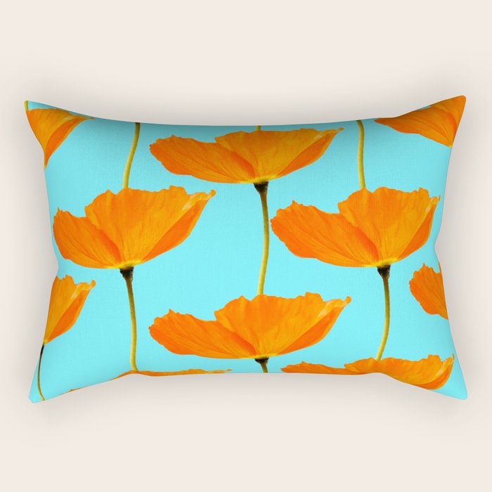 Poppies On A Turquoise Background #Decor #Homestorie #Buyart Rectangular Pillow